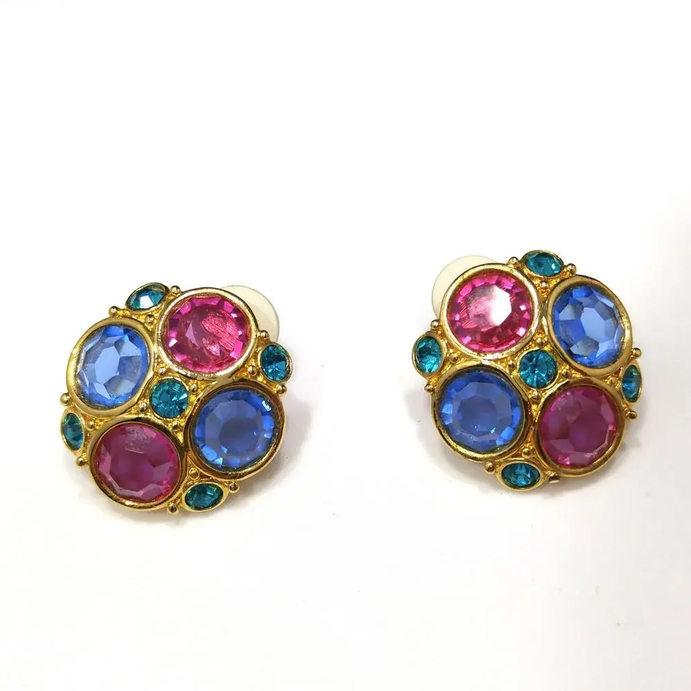 Vintage Swarovski Multicolor Crystal Bracelet Earring Set Gold Tone